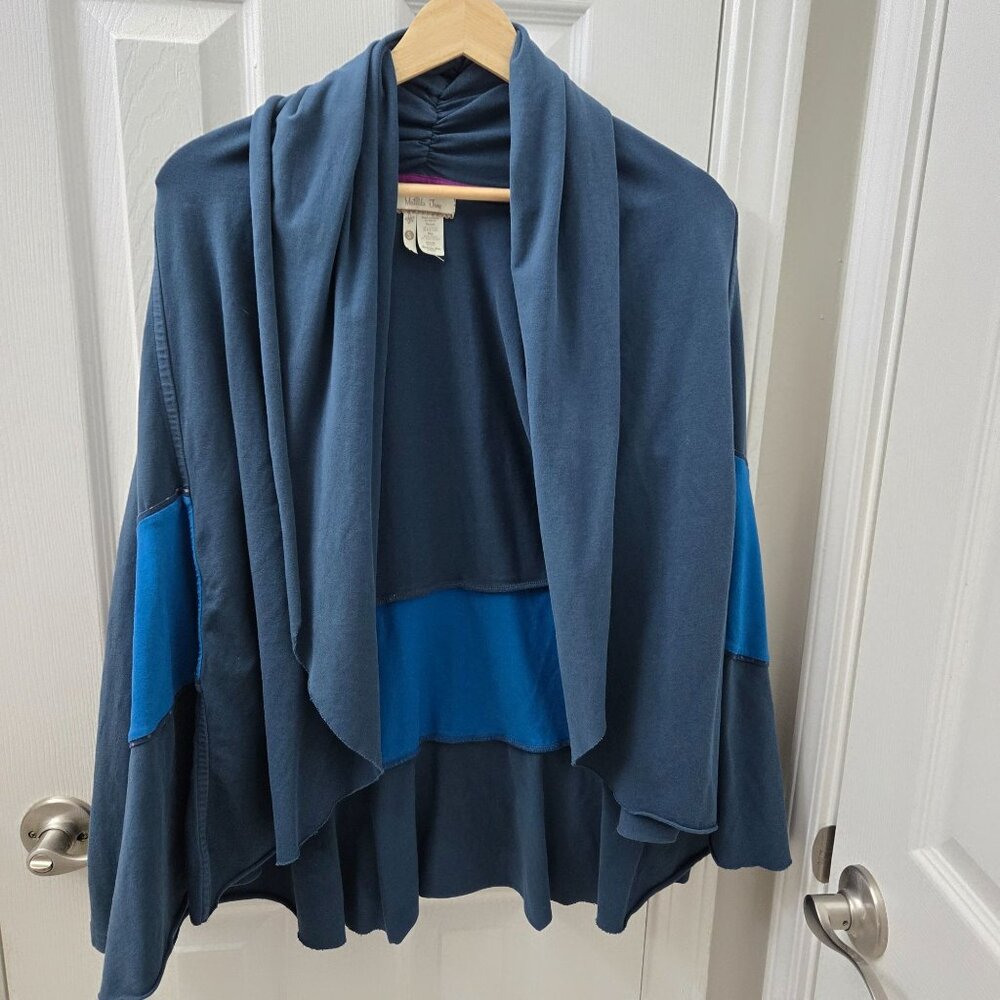 Matilda Jane Womens Open Front Cardigan Size S Blue Teal Draped‎ Tiered Ruched